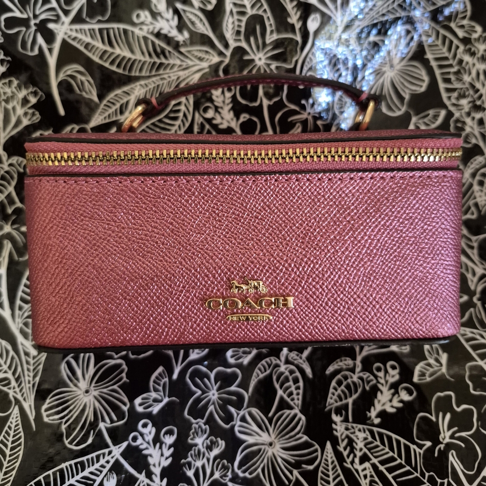 Coach Metallic Pink Jewelry Vanity Travel Case #F37568